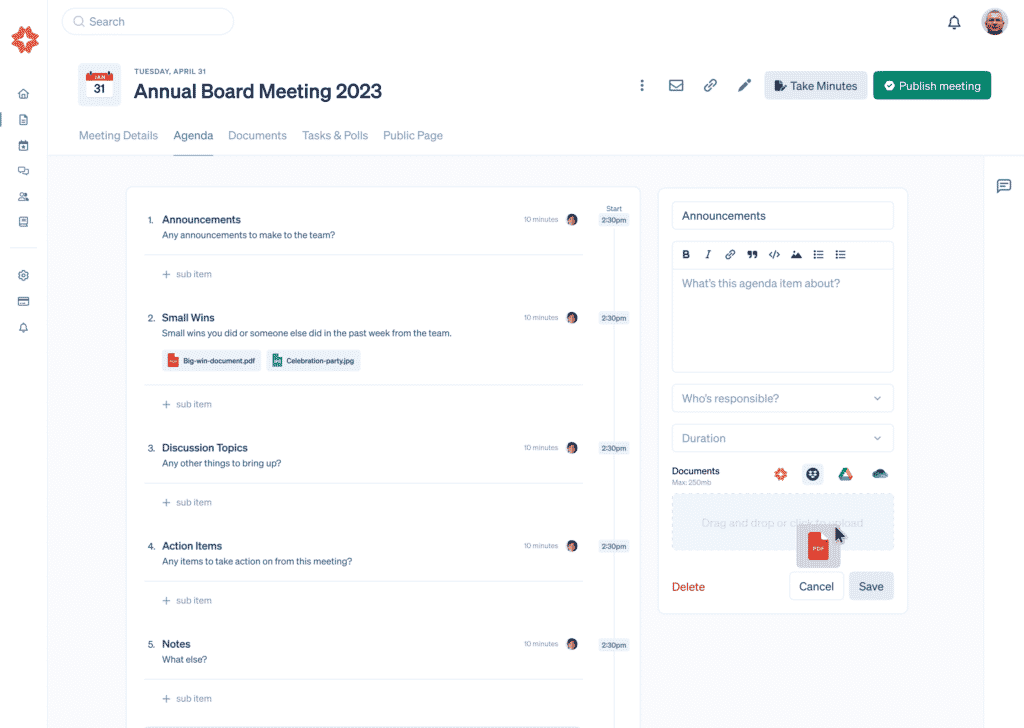 Agenda Builder product screenshot - Add Document