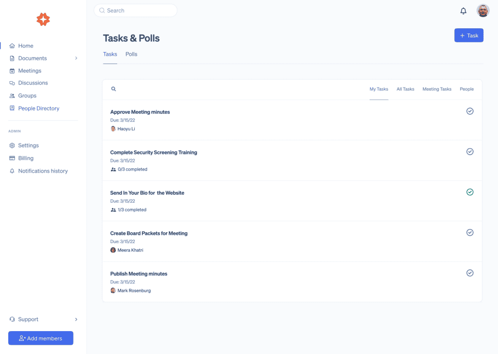 Product screenshot of Tasks feature - overview.