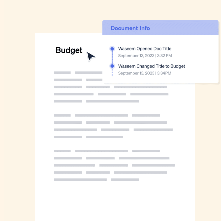 Stylized screenshot of product showing budget and document detail info