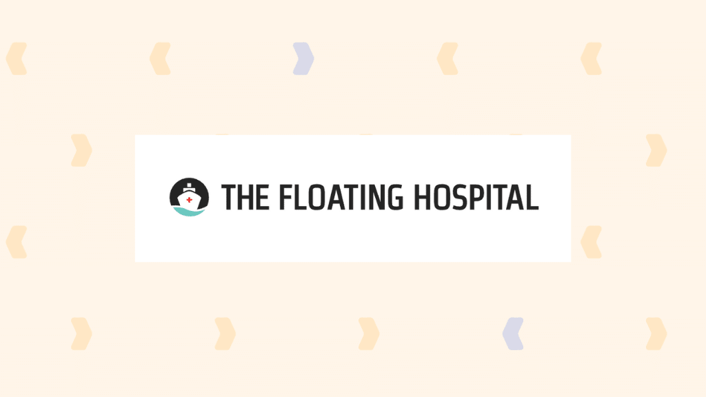The Floating Hospital logo on a cream background with colorful chevrons