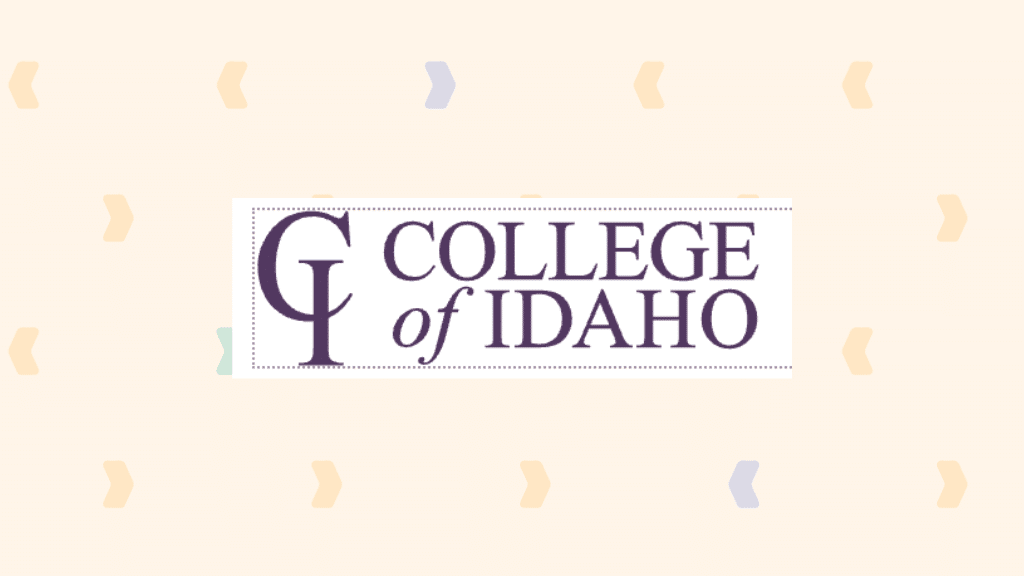 The College of Idaho logo, featuring the text ‘College of Idaho’ in purple serif font with a large stylized ‘C’ and ‘I’ to the left, shown on a beige background with faint arrow patterns. This image represents the College of Idaho’s use of Boardable for collaboration and board management.