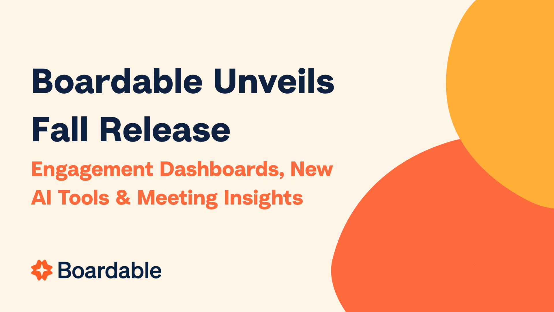 A Boardable promotional banner announcing the Fall Release with engagement dashboards, new AI tools, and meeting insights.