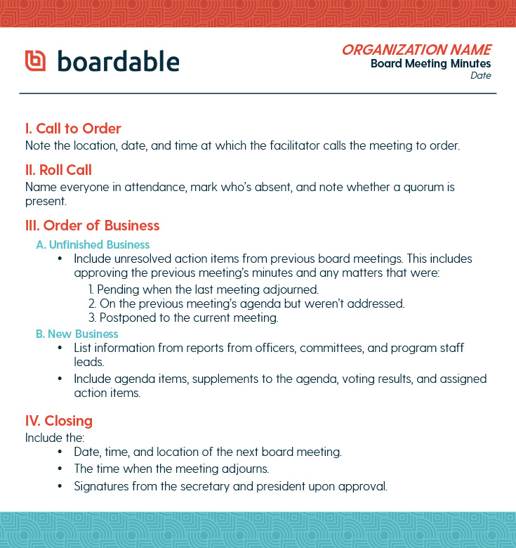 For your next meeting, use this board meeting minutes template as a guide.