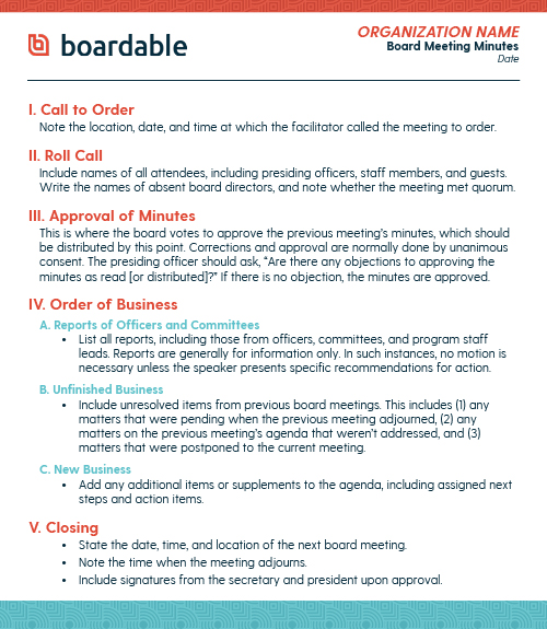 Minutes Of The Meeting Template from boardable.com