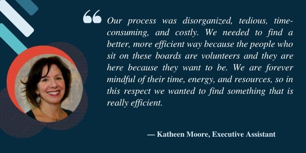 Testimonial quote and case study of Delaware Episcopal Church using Boardable board management software to improve their efficiency and effectiveness.
