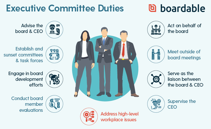 This image depicts the common responsibilities assigned to the executive committee.