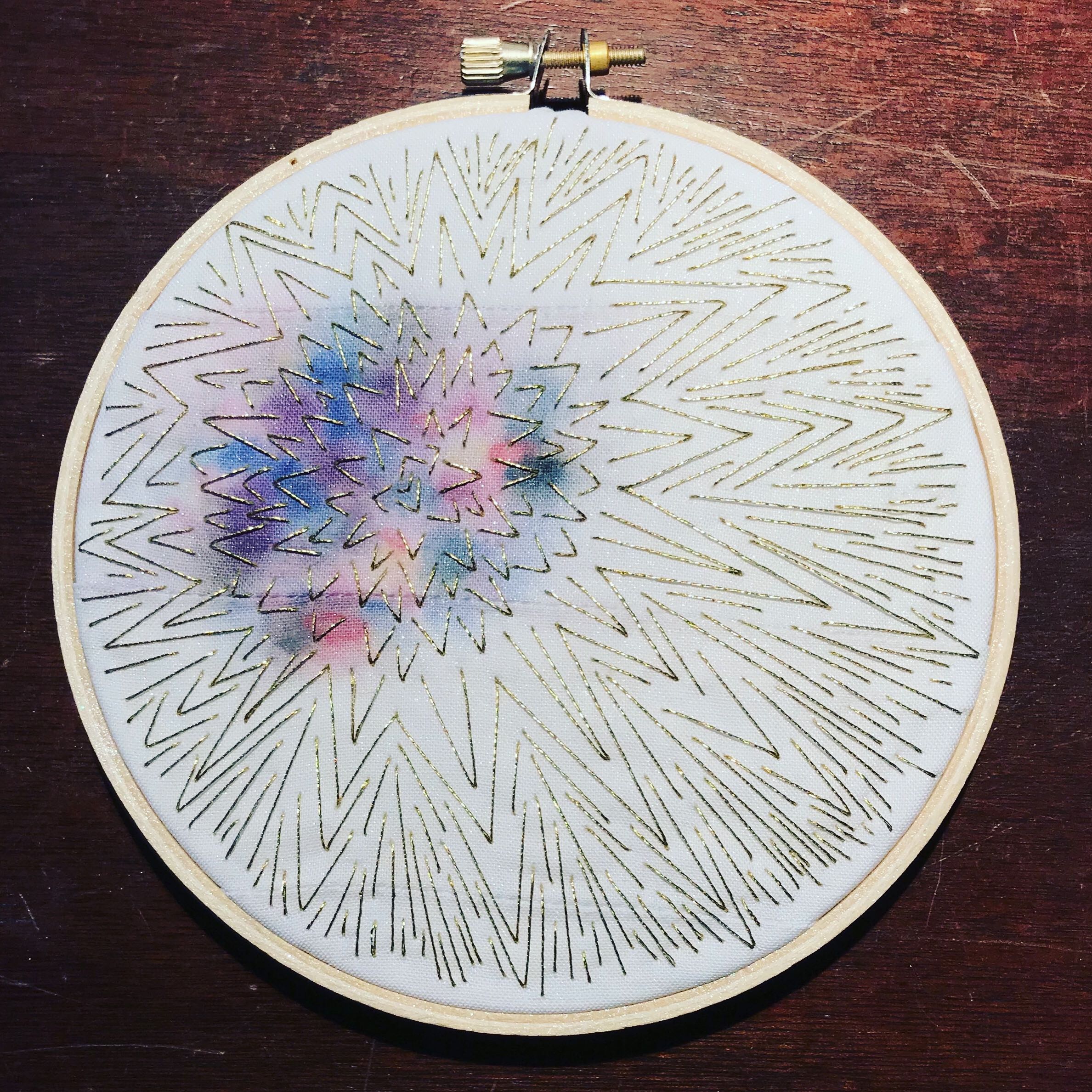 Boardable product support specialist Kara O'Neil does embroidery over watercolor artwork in her free time.