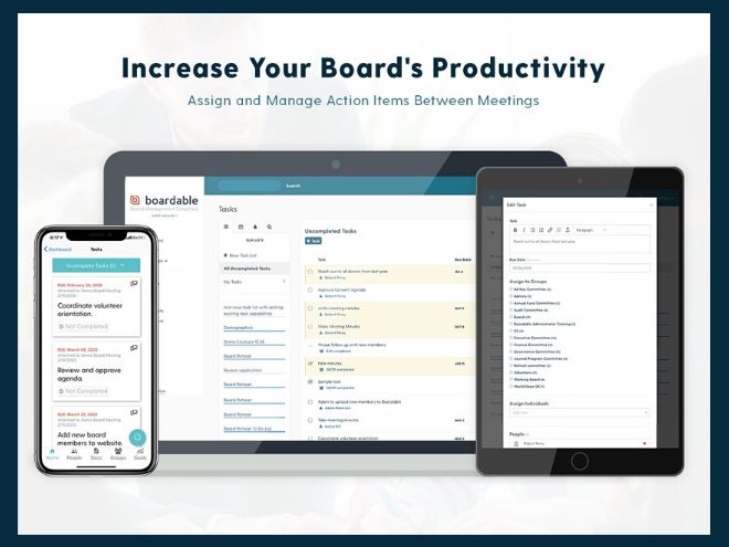 Track tasks and increase productivity between meetings with the Task Manager feature in our board management software.